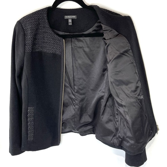 Eileen Fisher 100% Wool Round Neck Full Zip Collarless Career Blazer Jacket PM - Picture 3 of 11